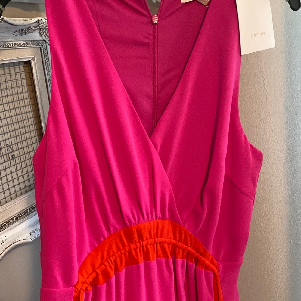 Harlyn Hot pink high low color block dress with waste detail size small